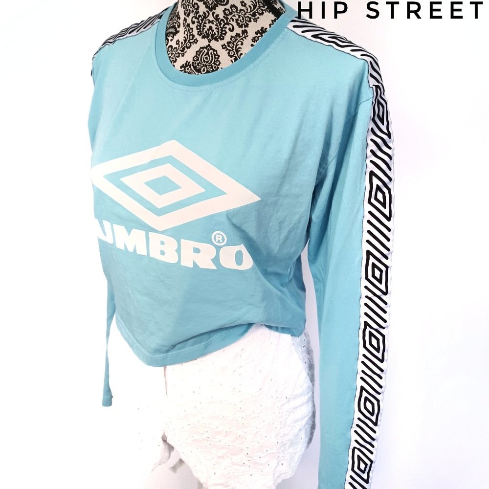 UMBRO Shoulder LS Sleeve Ribbon Band Contrast Short Cotton Jersey Tee Shirt M